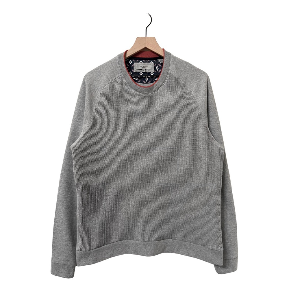 Ted Baker Gray Cotton-Knit Crewneck Casual Comfy Sweater Size 5 (XL) - Picture 1 of 9